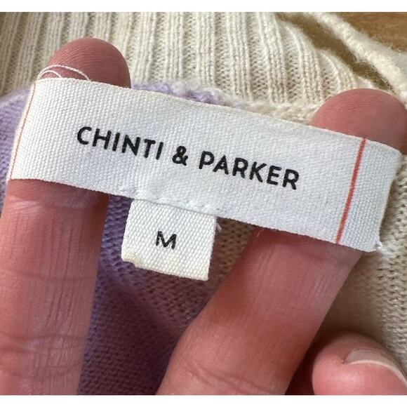 Chinti & Parker Stripe Cardigan Sweater Size Medium Women’s Cream Open Front - Picture 3 of 8